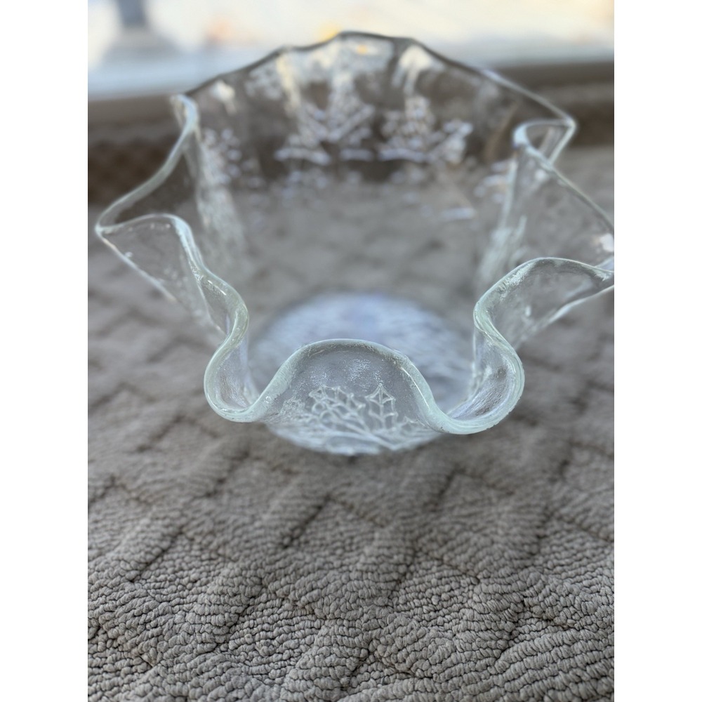 Pilgrim Holly Berries Design Embossed Clear‎ Handblown Bowl